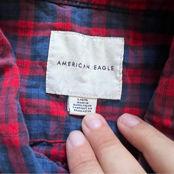 American Eagle 100% Cotton Checkered Plaid Button Down Shirt Men’s Size L - Picture 2 of 7